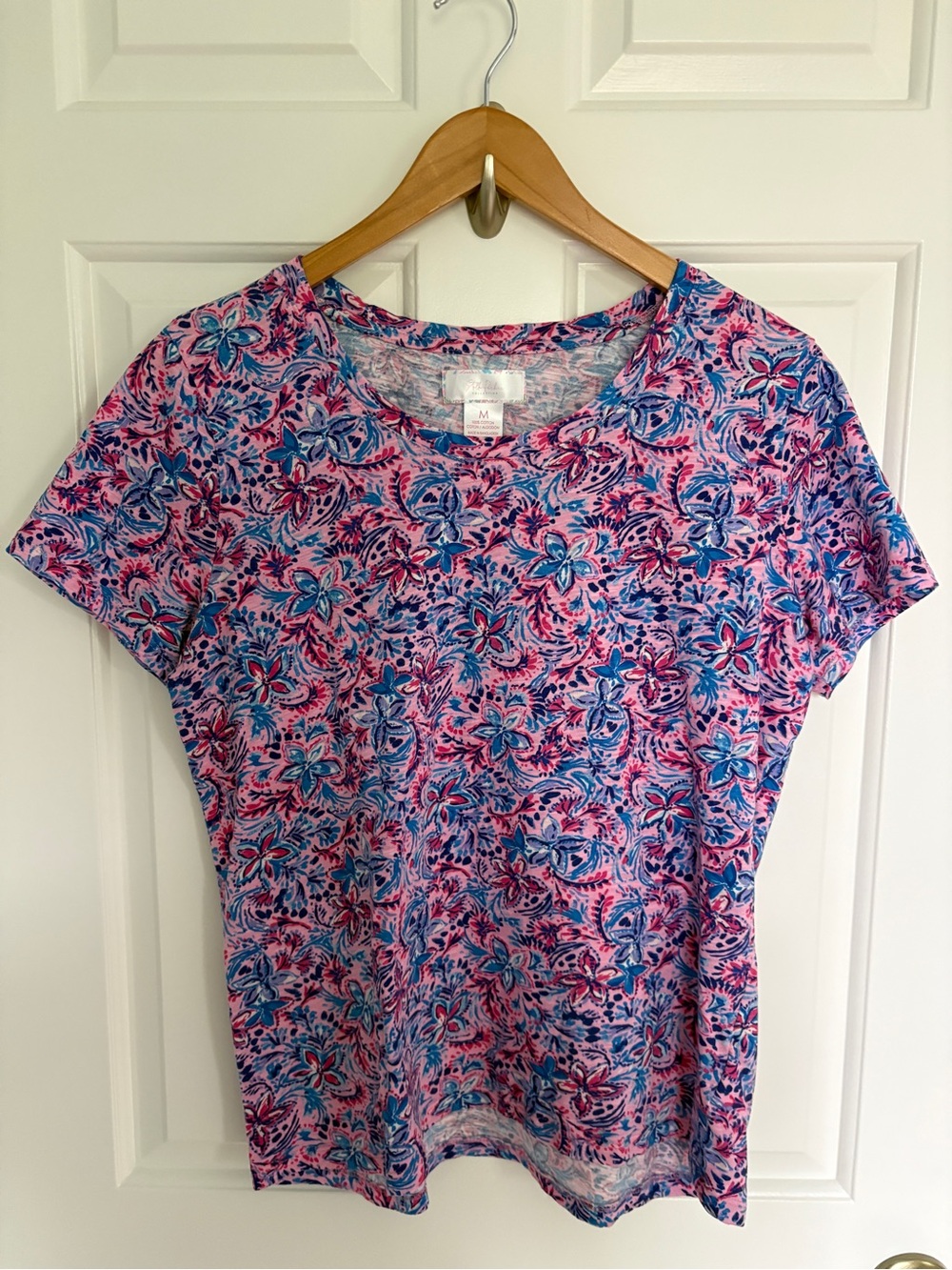 Women's Stella Parker Collection Floral Crewneck Tee - Pink & Blue Medium